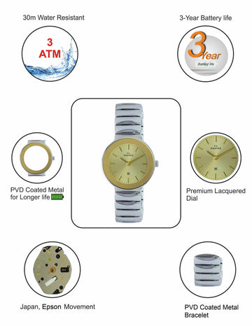 Maxima ATTIVO Women Gold Dial Analogue Watch - 59551BMLI